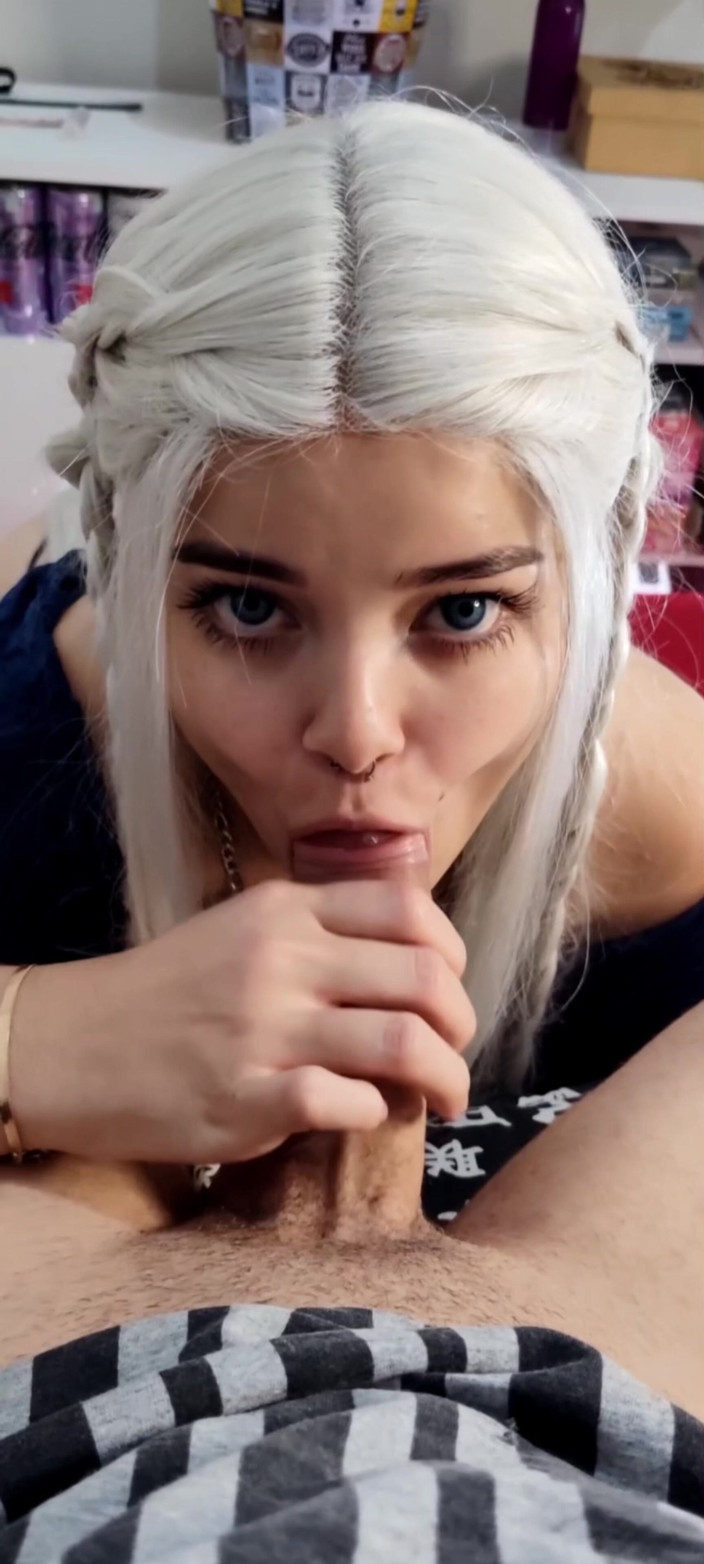 Debora Mendes: Submissive Sloppy Deepthroat in White Wig &amp; Blue Contacts - Debora Swallowing...