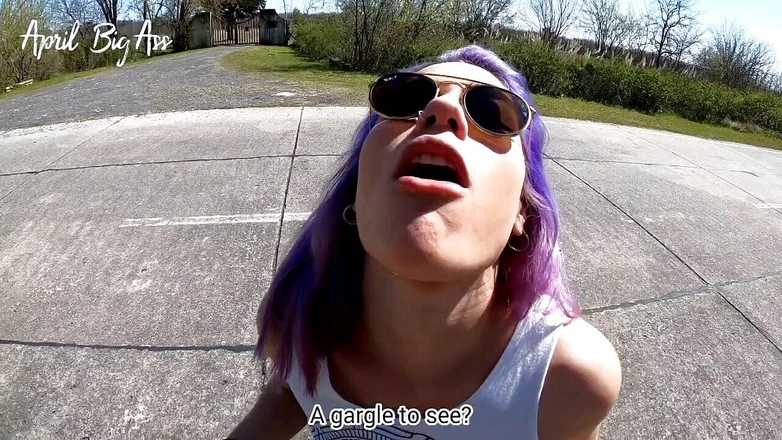 April BigAss: risky swallow yellow pee in the street