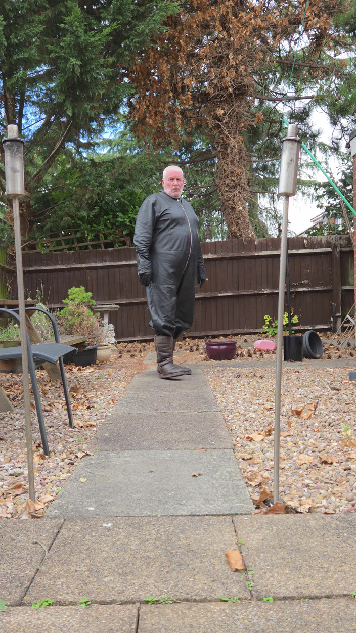 Leather guy: Leather Overalls in the Garden