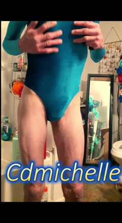 Cdmichelle Putting on Pantyhoes,black Onepiece Thong Bodysuit with White Dress Then Wearing Blue Leotard