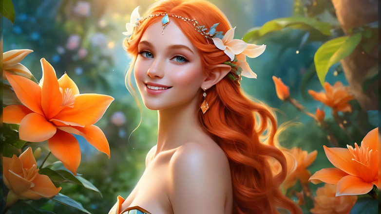 LustRender: Ai sanatsal çıplak - gardenia'yı topaz-turuncu elmas mücevherle tutan güzel kadın