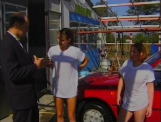 Lucky Cooch: Brunette teens interviewed while car washing