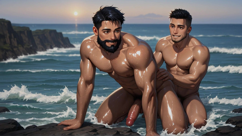 Erotic Man: Video ai pendek berjanggut cowok pantai