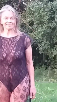 Granny Is Wearing a Sheer Bodysuit Outside