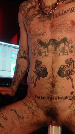 Ftm Musician XXX Skips Fills His Pink Pussy with Oversized Dildos in His Recording Studio thumbnail