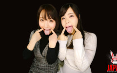 Japan Fetish Fusion: 第一人称视角 的湿舌头表演 mai imai 和 reia hoshino 勾引你，然后把你浸在光滑的流口水中