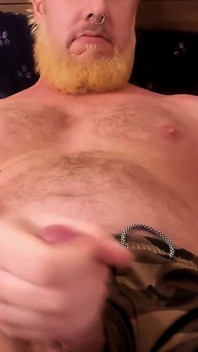 Russian Bear in Military Shorts Jerks off and Cums
