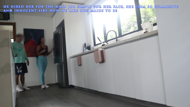 Time traveler: Young Maid in Blue Leggings Lets Her Boss Touch Her...