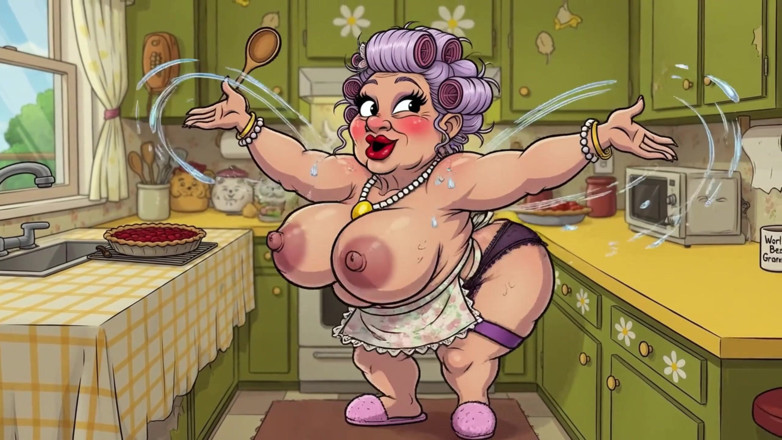 AI Porn: 부엌에서 벌거벗은 아이 할망구