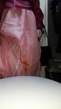 Crossdresser memakai pakaian tradisional Korea Hanbok