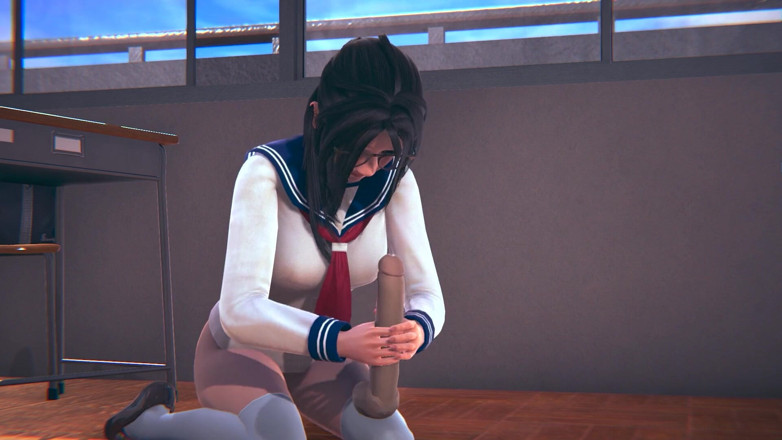 Waifu club 3D: College girl with glasses jerking off teacher's cock