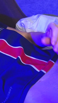 Young Football Player Filling Orgasm and Cum on the Stomach
