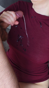 Huge Cumshot Right on My New Top!