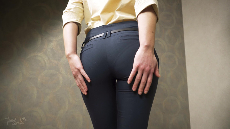 Teasecombo 4K: Perfect Ass Babe In Tight Work Trousers Teases Visible Panty...