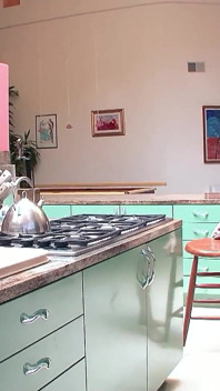 Cute skinny teen Delilah in hot lesbian fuck with stepsister in the kitchen