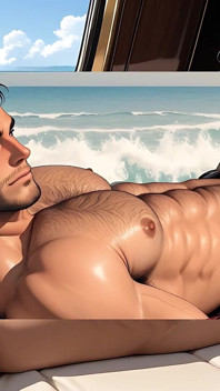 Hairy Chested Lumberjack Lying in Luxury Yacht Master Suite - 2