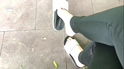 Goddess Misha Goldy: My new shiny slippers dangling everywere outdoor