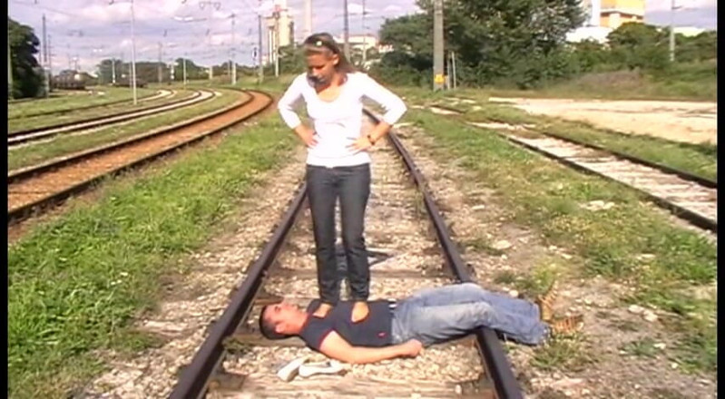 Femdom Austria: Railway tracks trampling
