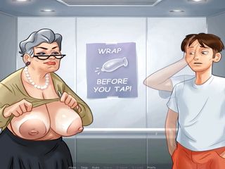 Hentai World: Summertime saga सौतेली दादी लिफ्ट में बड़े स्तन दिखाती है
