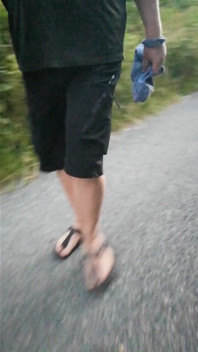 Out and About with Nylon Feet in Birkenstocks in the Morning