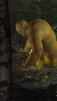 Groene monster-boeman neukt hard een geile vrouwelijke goblin Arwen in het betoverde bos
