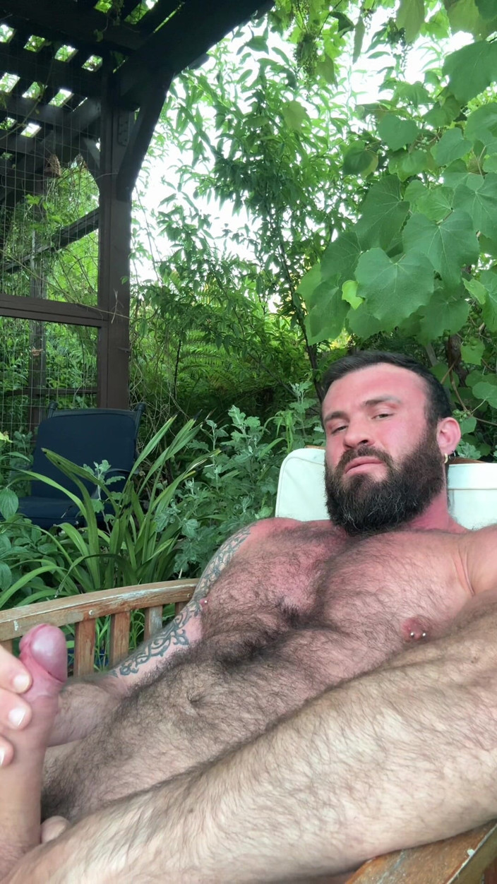 Huge Ajax: Big Guy Strokes and Cums Outside