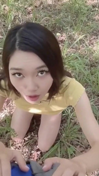 Outdoor Blowjob, Petite Asian Stepsis Deepthroat in Nature!
