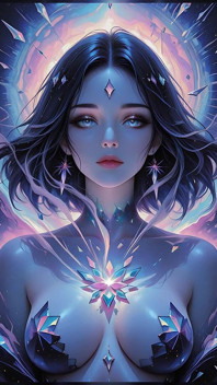 Obsidian dumanlı astral vortex tanrıçası ve kristal ışık fantezisi yapay zeka sanatı slayt gösterisi