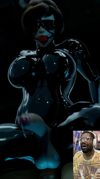 Mei Is a Tasty Sexy Futa Cock Pre-cumming BDSM Latex Ball Gag Blindfold Wearing Queen