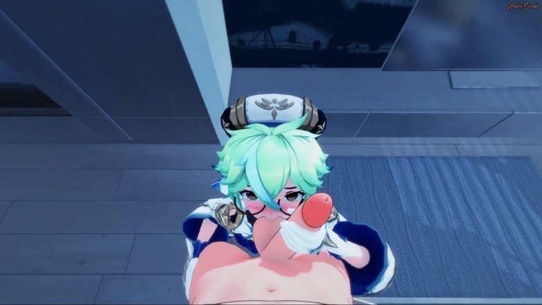 Hentai Smash: Сахарозу в видео от первого лица трахают, глотает порцию спермы перед трахом - удар Genshin, хентай