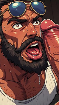 Des morceaux barbu sucent une bite