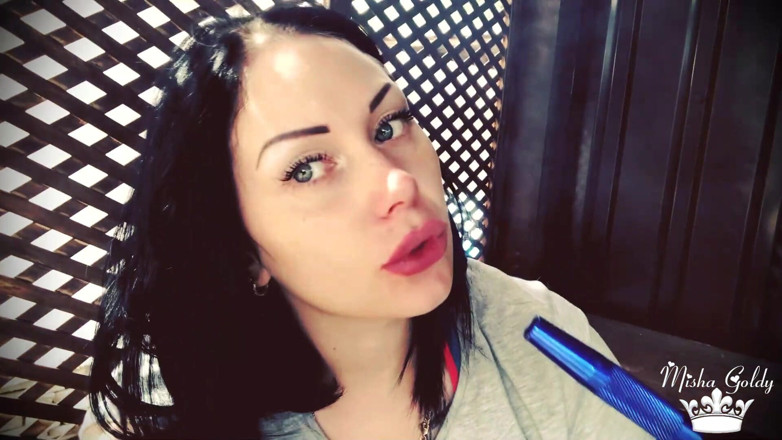 Goddess Misha Goldy: Blowing shisha smoke from itching nose and scratching it all...