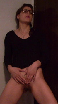 Skinny Teen with Glasses Full Bladder Standing and Pee on the Floor