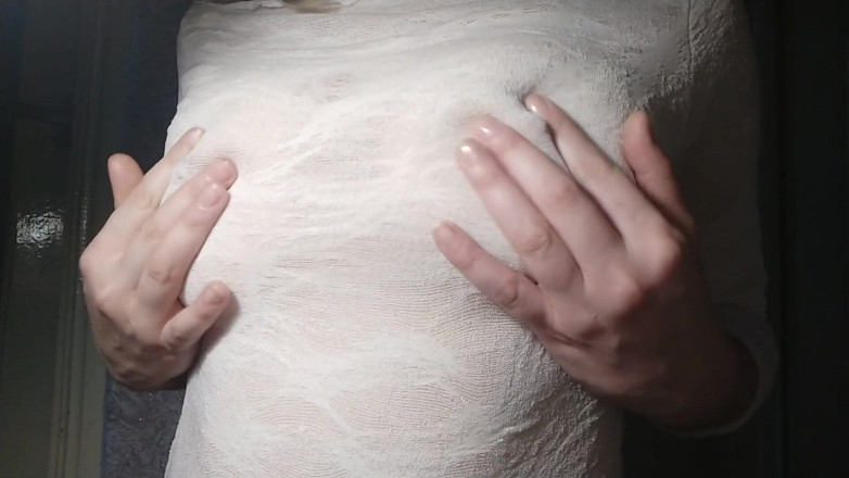 Pussy For Sperm: MILF plays with her tight natural tits and nipples on...