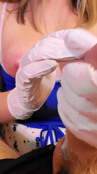SPERMA IN 27 SEK - Wie lange kannst du widerstehen? Wichsen - Große geölte Titten mit weißen Handschuhen, massiver Cumshot, Post-Orgasmus-Qual