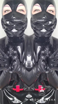 Cum eating for Lady Valeska's rubber clinic