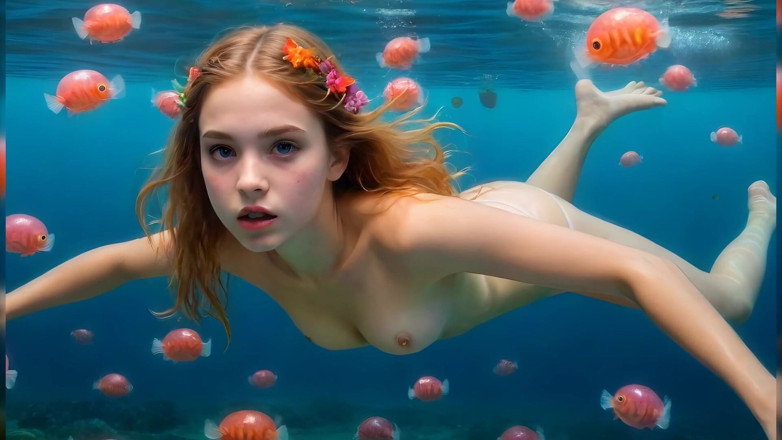 LustRender: Nude 18 Year Old Girls Swing Inside the Ocean
