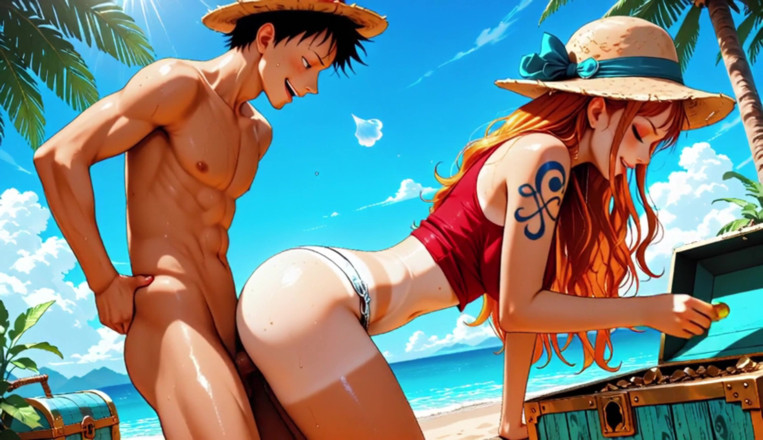 Sdanimacionescol: Nami futută tare de Luffy și Zoro - sex în trei pe plaja...
