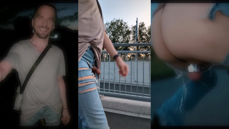 kinkygaynudist: Berjalan Melalui Bandar dalam Seluar Jeans Bottomless