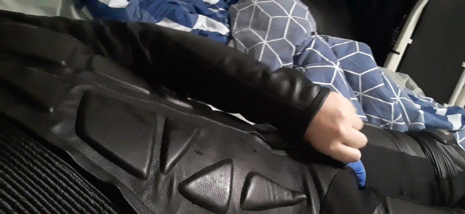 Rusty Sunnybrook: Biker Cums in Leather Moto Race Suit