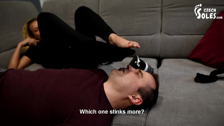 Czech Soles - foot fetish content: Dominated to Smell Megan's Sneakers, Socks and Feet After Gym