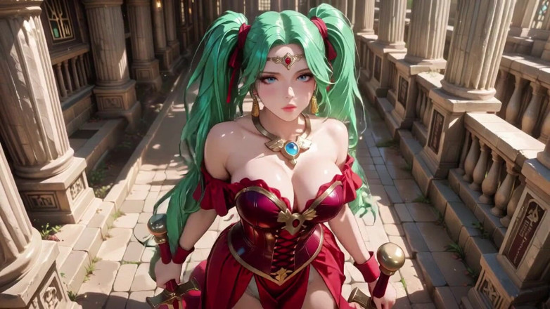 Tay Swift X: Green-haired Warlock! Red Battle Armor in the Classical Arcade, Slit...