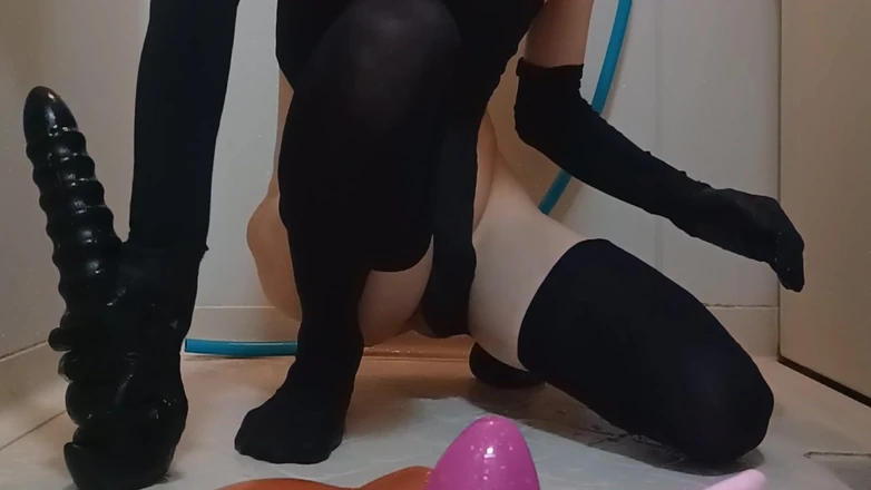 Sissy-Kuroko: BlackLeotard and Huge Dildo, Leotard
