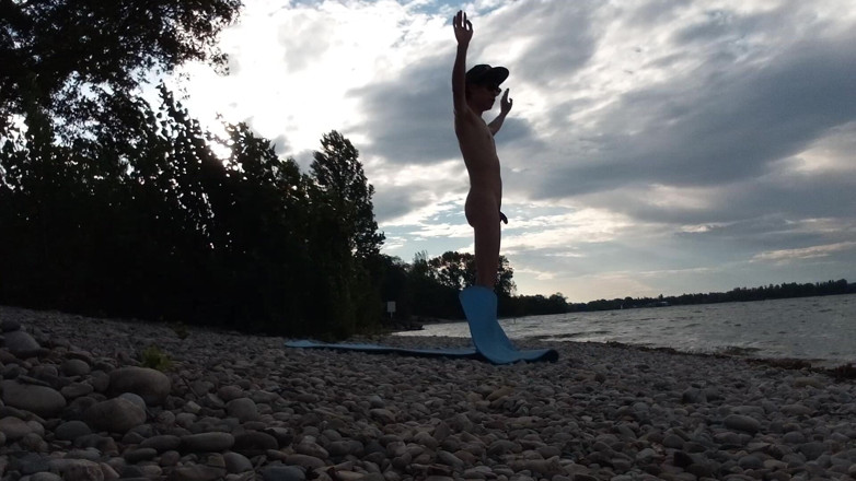Jon Arteen: Slender Nudist Boy Does Yoga Nude on a Naturist Beach....