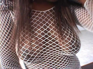 Hot and Wet: Horny slut in white fishnet want to seduce this black...