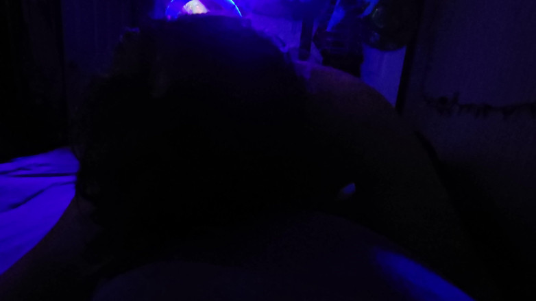 Funhousewife69: Naked Sucking Cock Under Black Light Got Mouthful