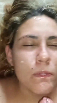 I Sit on My Stepsister's Chest so She Can Suck My Cock and I Fill Her Face with Semen