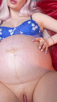 9 Month Pregnant Belly, Oil Fetish and Teasing From the Hot Blonde