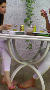 Lesbian White Leggins Fetish and Pee in the Leggins