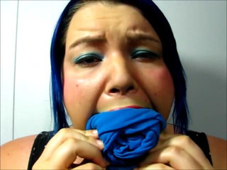 Selfgags classic: Layla makes herself another cruel, tight, and massive gag with 18...